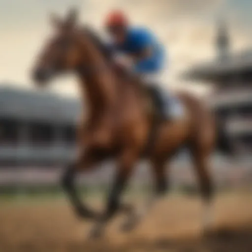 A thoroughbred racehorse galloping on the track