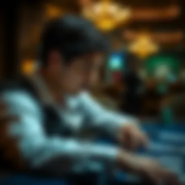 Player Contemplating Blackjack Strategy A player contemplating their next move in blackjack