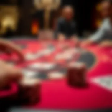 Stylish Blackjack Table in Play A stylish blackjack table with cards and chips