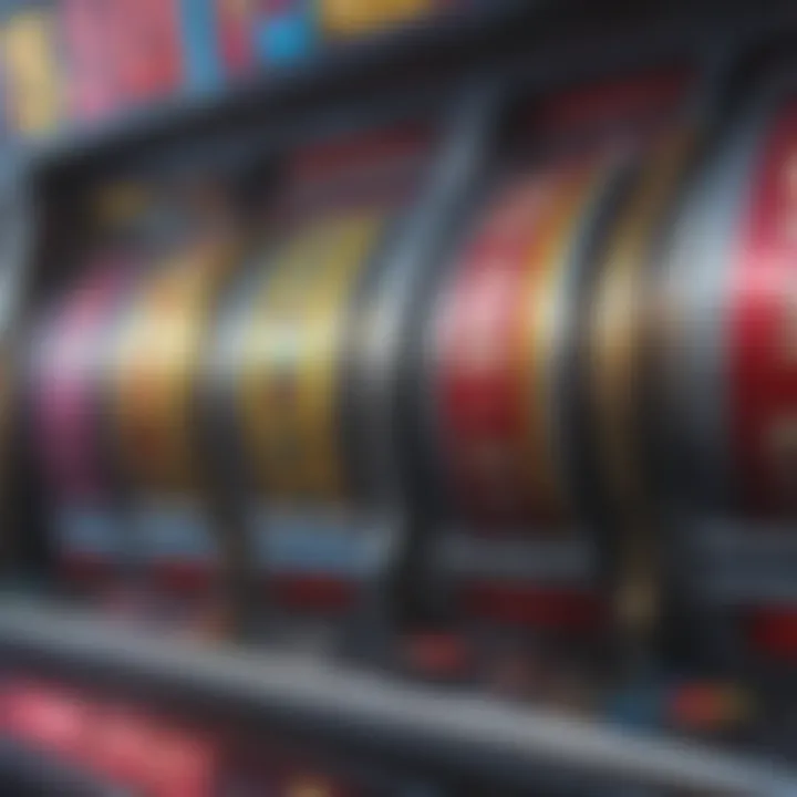 A close-up view of colorful slot machine symbols.