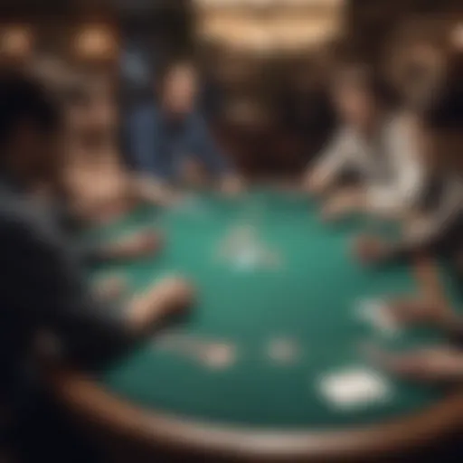 Virtual poker table with players engaged in a game