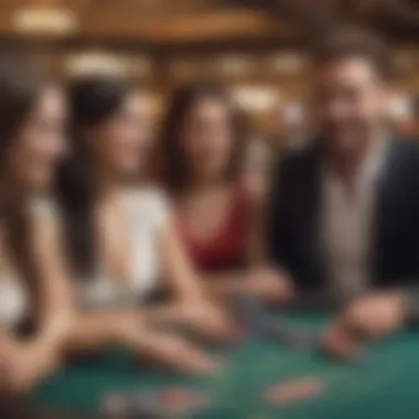 Group of friends enjoying a lively game at a blackjack table