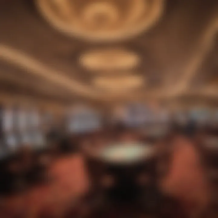 Interior view of a bustling casino floor with gaming tables and slot machines