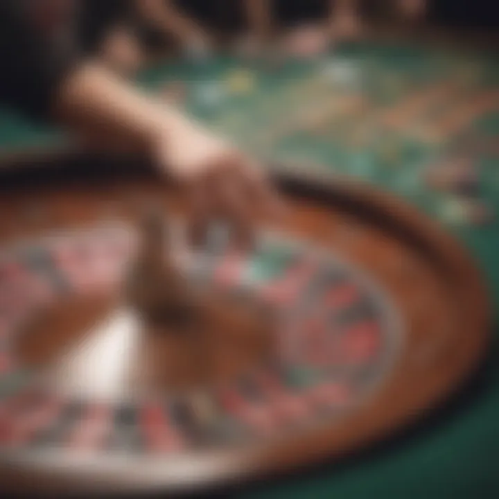 Close-up of a hand placing a bet at a roulette table