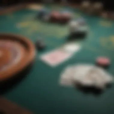 A vibrant Texas Holdem table setup with play money and cards