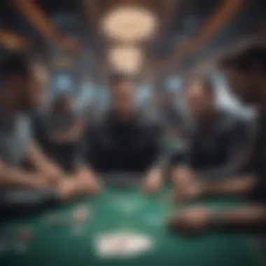 A futuristic representation of online poker gameplay set in a digital landscape