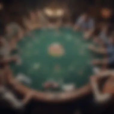 An intricate illustration of a poker table showcasing various players engaged in a gutshot scenario