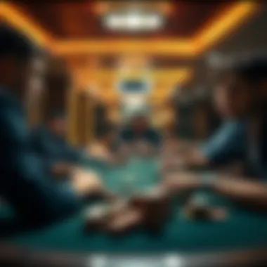 Intense Poker Game Dynamics A strategic poker table setup with focused players
