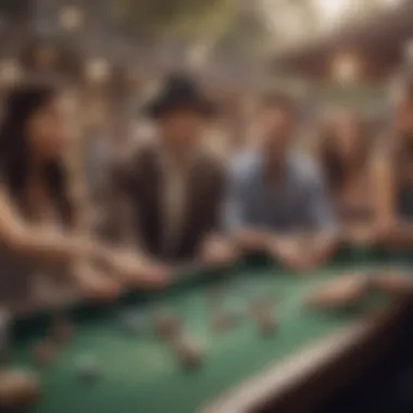 Engagement in Outdoor Craps Players engaged in a lively outdoor craps game